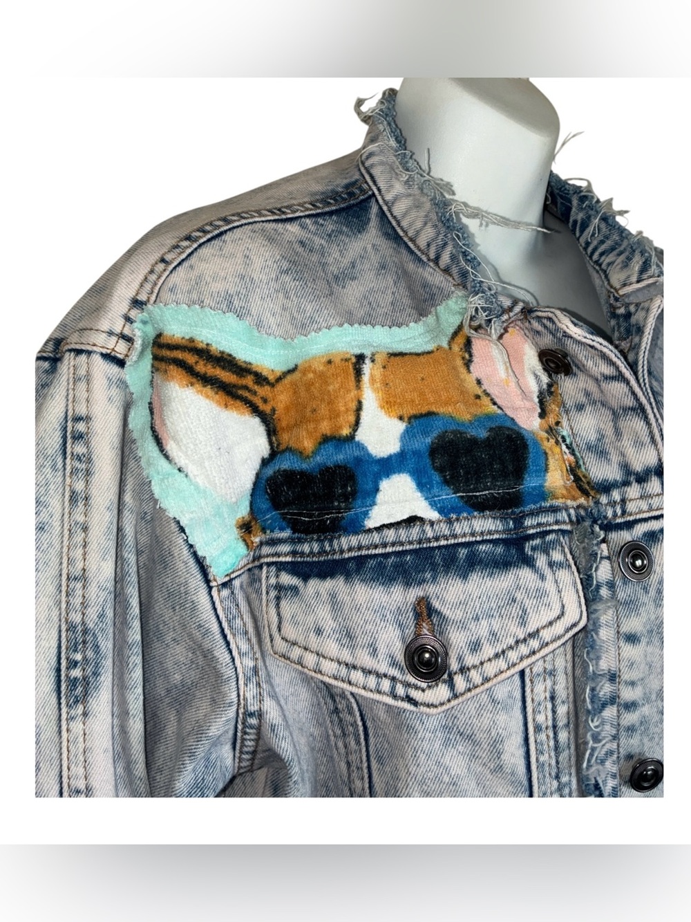 'Ragamuffin Couture" Corgi Denim Jacket, L. Don't look but you're being watched!